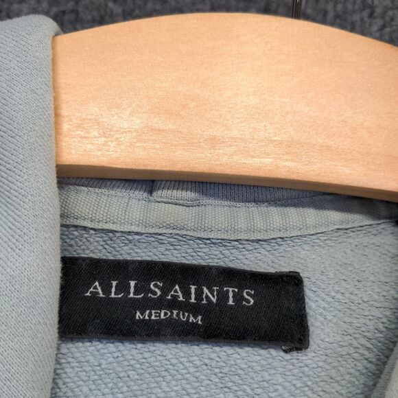 AllSaints Men's Drawstring Hoodie Medium Long Sleeve Blue Embroidered Cotton - Picture 11 of 15